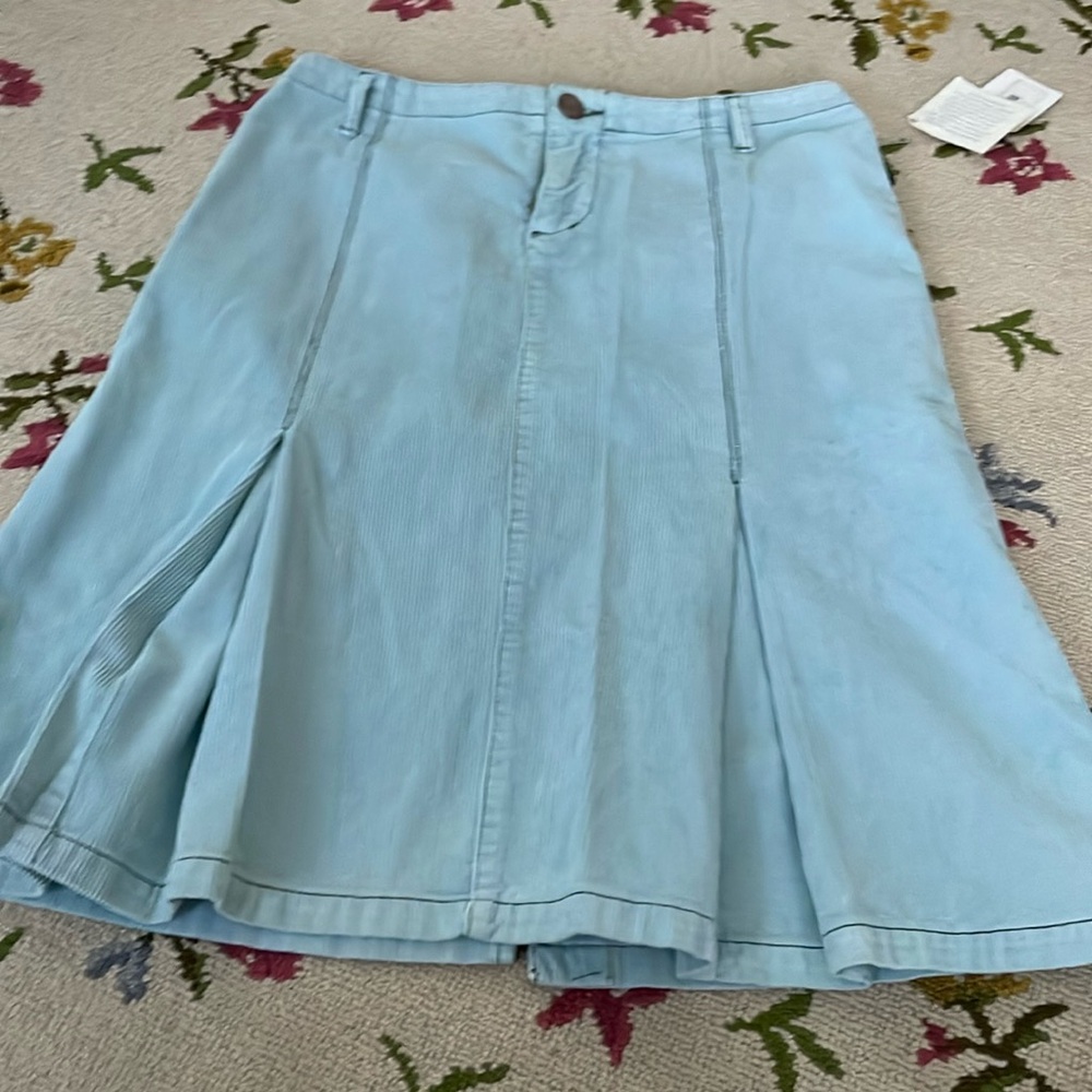 Blue dot pleated corduroy skirt